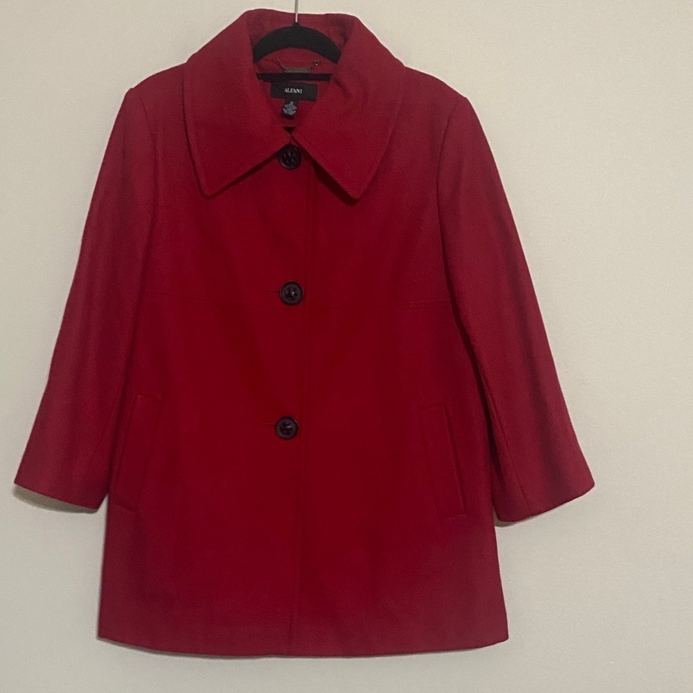 Alfani Women Red Pea Coat women 16 wool casual office event holiday button down